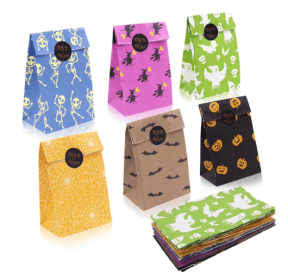 24 PCS Halloween Treat Bags Candy Bags, Trick or Treat Goodie Gift Bags for Kids,Halloween Paper Bags with Stickers for Halloween Party Favor