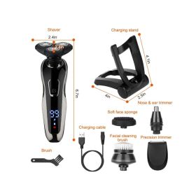 5 In 1 Electric Razor Shaver Rechargeable Cordless Head Beard Trimmer Shaver Kit IPX6 Waterproof Dry Wet Grooming Kit (Color: Black)